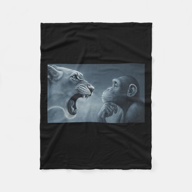 Lion Yelling At Monkey, Monkey And Lion Meme Monke Fleece Blanket (Front)