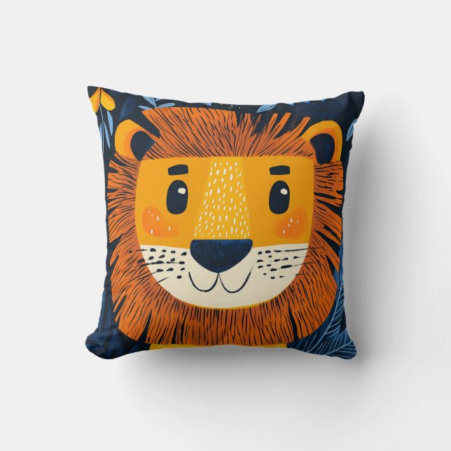 Lion Yellow Orange Blue Kids Safari Nursery Room  Cushion (Front)