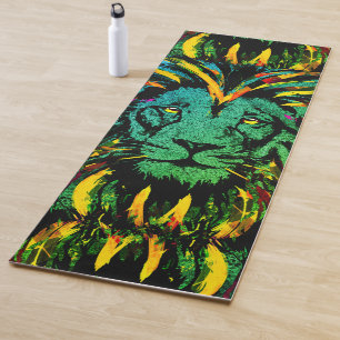 Lion Yoga Mat Orange Lion Head Illustration