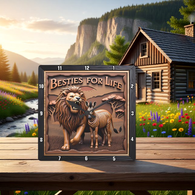 Lion Zebra Close Up Savanna Square Wall Clock (Creator Uploaded)