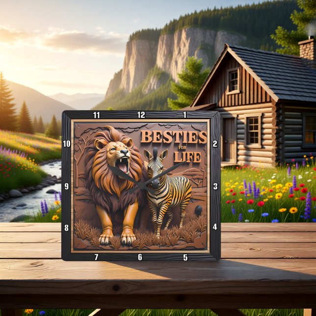 Lion Zebra Savanna Friendship Square Wall Clock (Creator Uploaded)