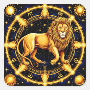Lion Zodiac Symbol Celestial Stars 🖼️ Cosmic Leo  Square Sticker