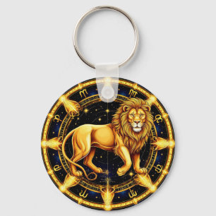 Lion Zodiac Symbol Over Celestial Starry Backgroun Key Ring