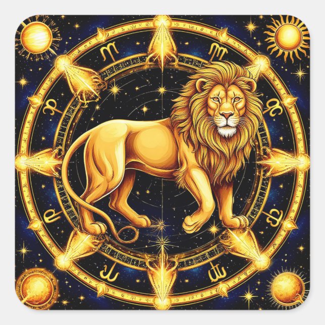 Lion Zodiac Symbol Over Celestial Starry Backgroun Square Sticker (Front)