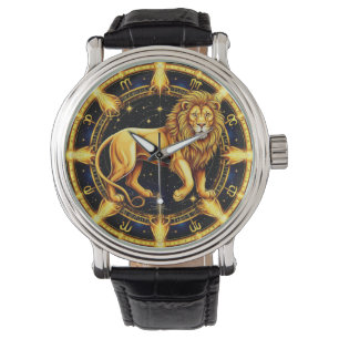 Lion Zodiac Symbol Over Celestial Starry Backgroun Watch