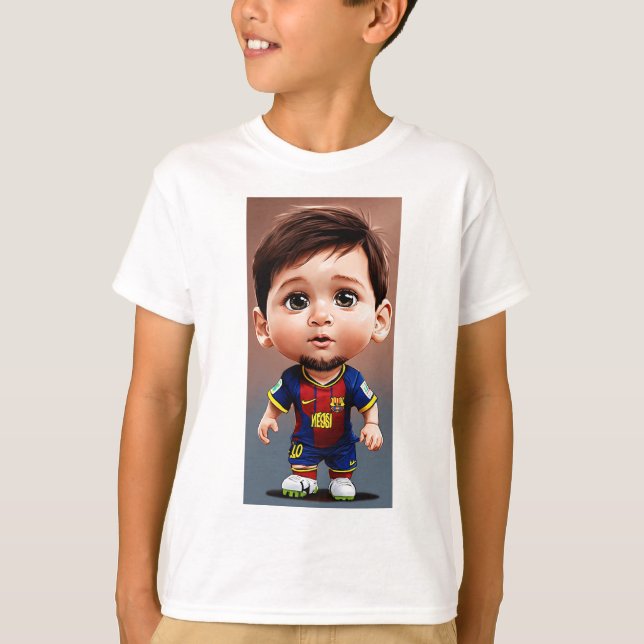 Lionel Messi cute baby cartoon realist big eyes  T-Shirt (Front)
