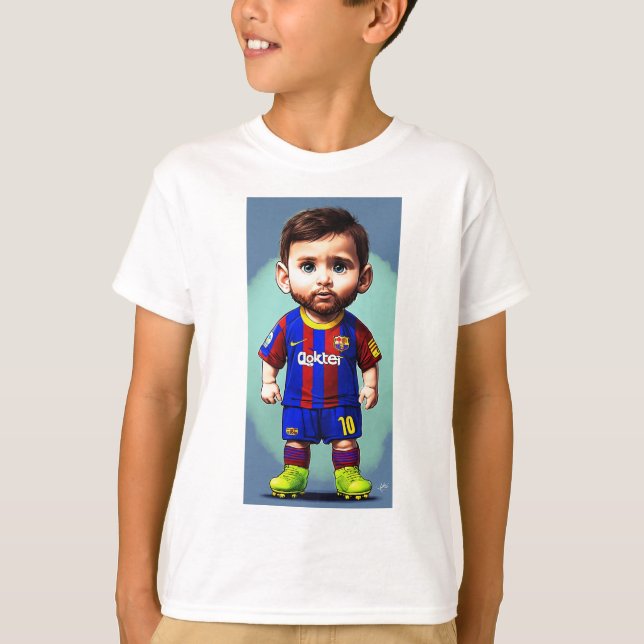 Lionel Messi cute baby cartoon realist big eyes  T-Shirt (Front)