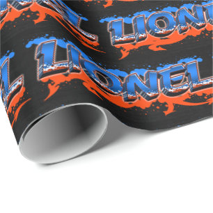 Lionel Vorname Name Graffiti blue orange Wrapping Paper