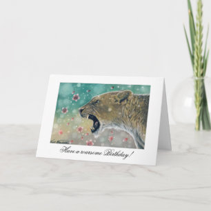 Lioness and Cherry Blossom Birthday Card
