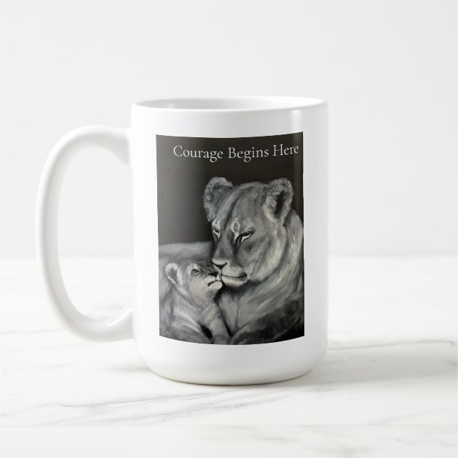 Lioness and Cub- Courage Begins Here Coffee Mug (Left)