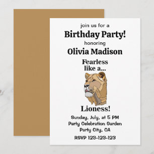 Lioness Animal Fearless Birthday Party Invitation