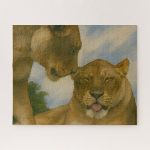 Lioness Companionship in Golden Light Jigsaw Puzzle