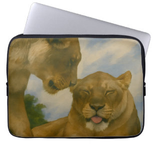 Lioness Companionship in Golden Light Laptop Sleeve