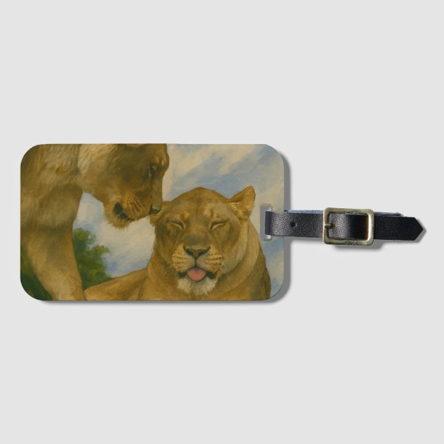 Lioness Companionship in Golden Light Luggage Tag (Front Horizontal)