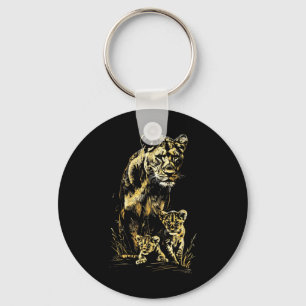 Lioness Cubs Hunting Team Lion Wildlife Sketch Key Ring