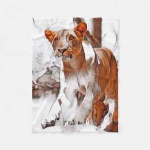 Lioness digitally edited fleece blanket