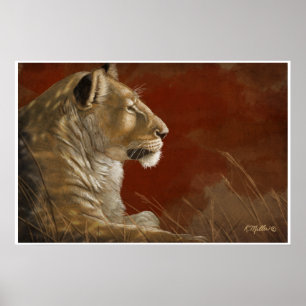 Lioness in the Shade digital painting Poster