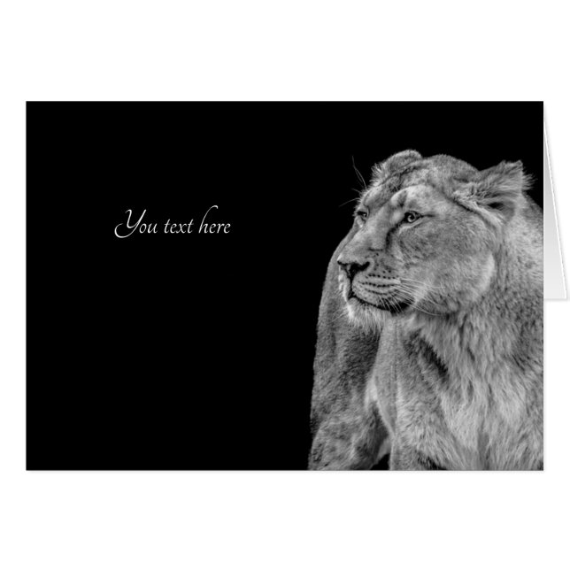 Lioness Note Card Black White Customisable (Front Horizontal)