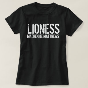 Lioness Personalised Name Black and White Women’s T-Shirt