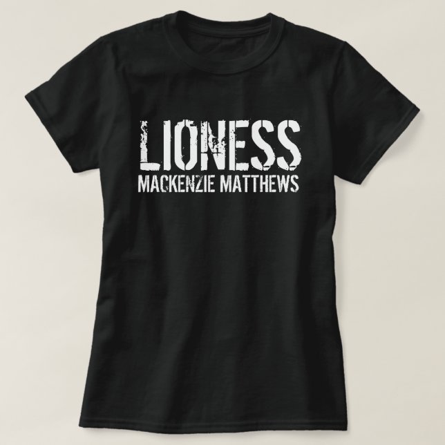 Lioness Personalised Name Black and White Women’s T-Shirt (Design Front)