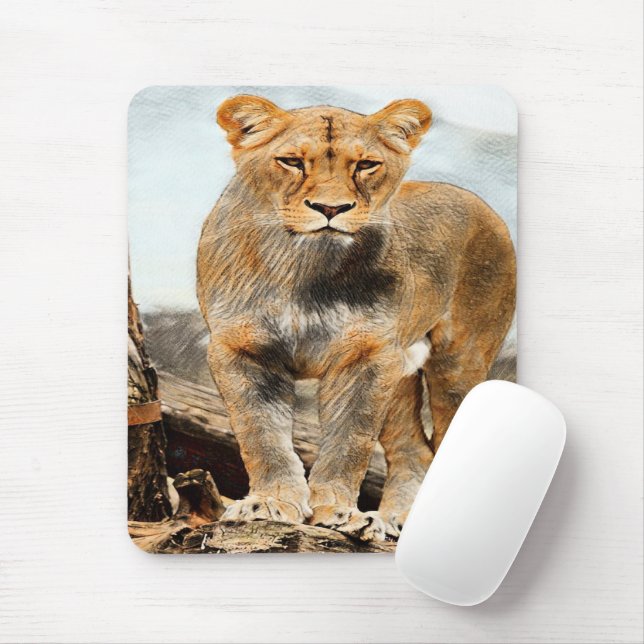 Lioness portrait mouse mat (With Mouse)
