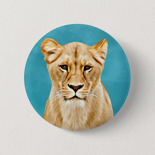 Lioness Portrait Painting Wild Life Lovers Gift 6 Cm Round Badge (Front)