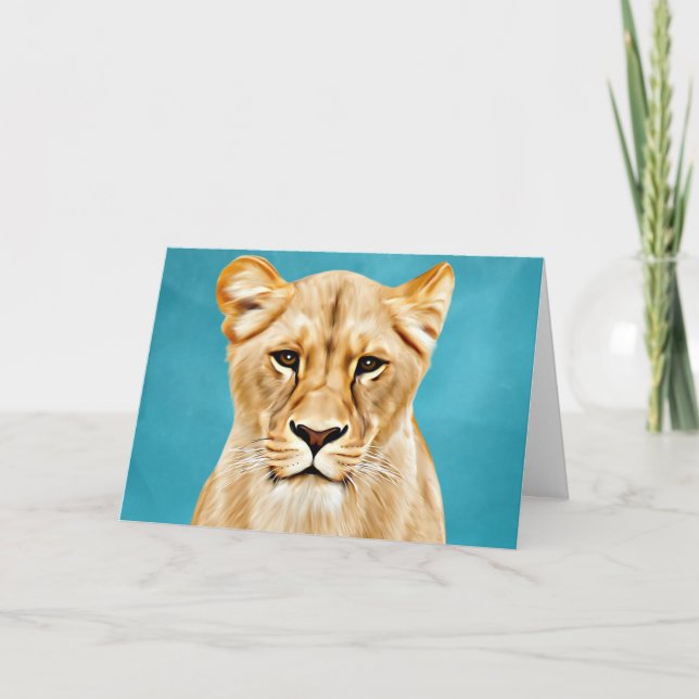 Lioness Portrait Painting Wild Life Lovers Gift Card (Front)