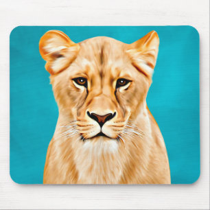 Lioness Portrait Painting Wild Life Lovers Gift Mouse Mat