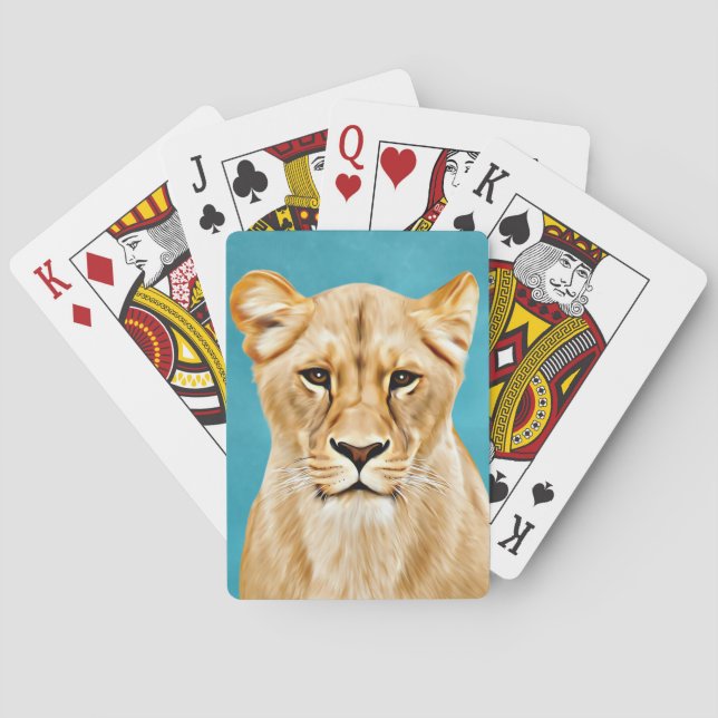 Lioness Portrait Painting Wild Life Lovers Gift Playing Cards (Back)