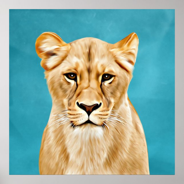 Lioness Portrait Painting Wild Life Lovers Gift Poster (Front)