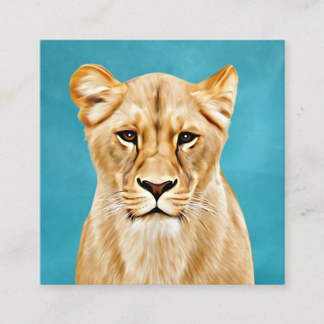 Lioness Portrait Painting Wild Life Lovers Gift Square Business Card (Front)