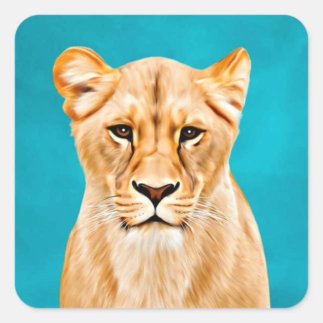 Lioness Portrait Painting Wild Life Lovers Gift Square Sticker (Front)