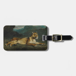 Lioness reclining, c.1855 (oil on panel) luggage tag