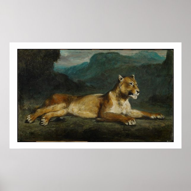 Lioness reclining, c.1855 (oil on panel) poster (Front)