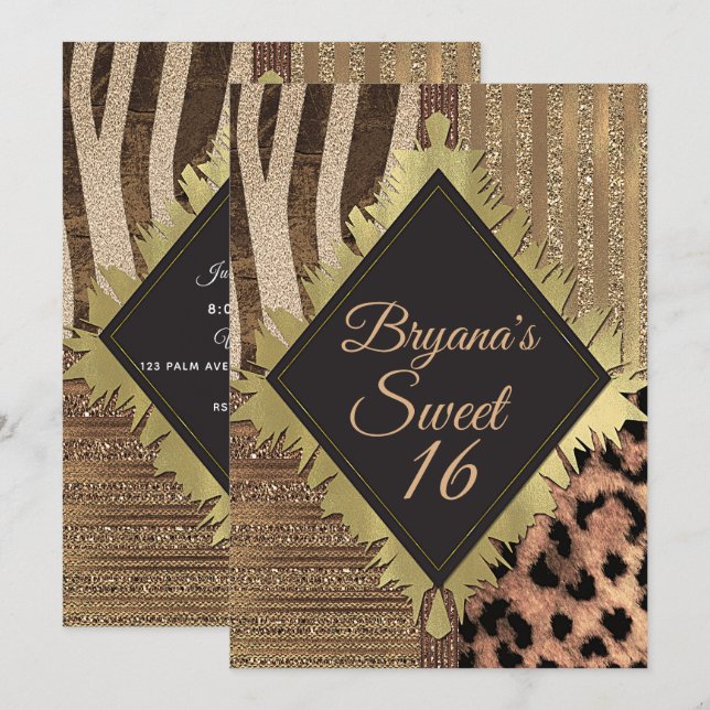 Lioness Safari Chic Jungle Glam Modern Birthday Invitation (Front/Back)