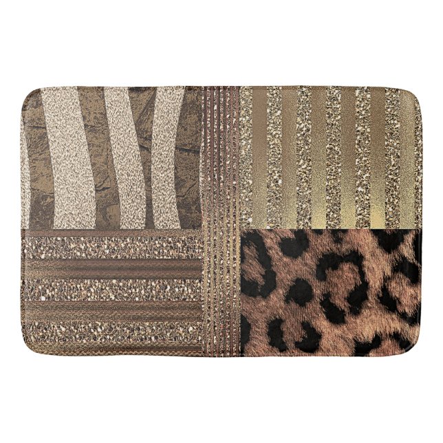 Lioness Safari Chic Jungle Gold Modern Sparkle Bath Mat (Front)