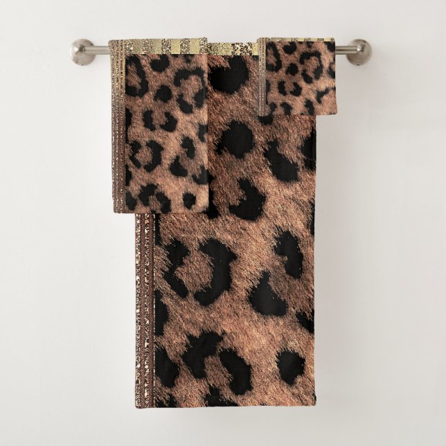 Lioness Safari Chic Jungle Gold Modern Sparkle Bath Towel Set (Insitu)