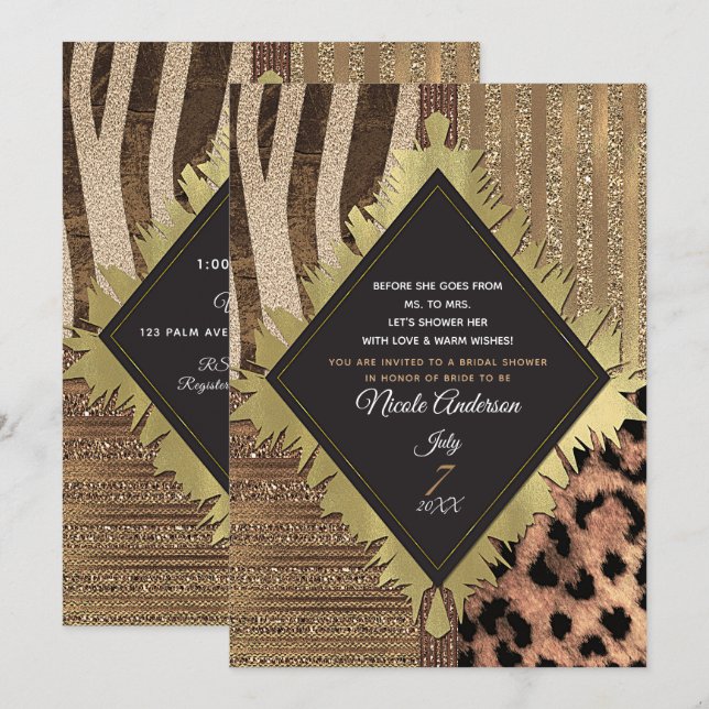 Lioness Safari Jungle Glam Modern Bridal Shower Invitation (Front/Back)