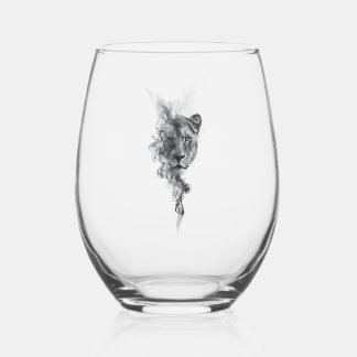 Lioness Smoke Art Stemless Wine Glass