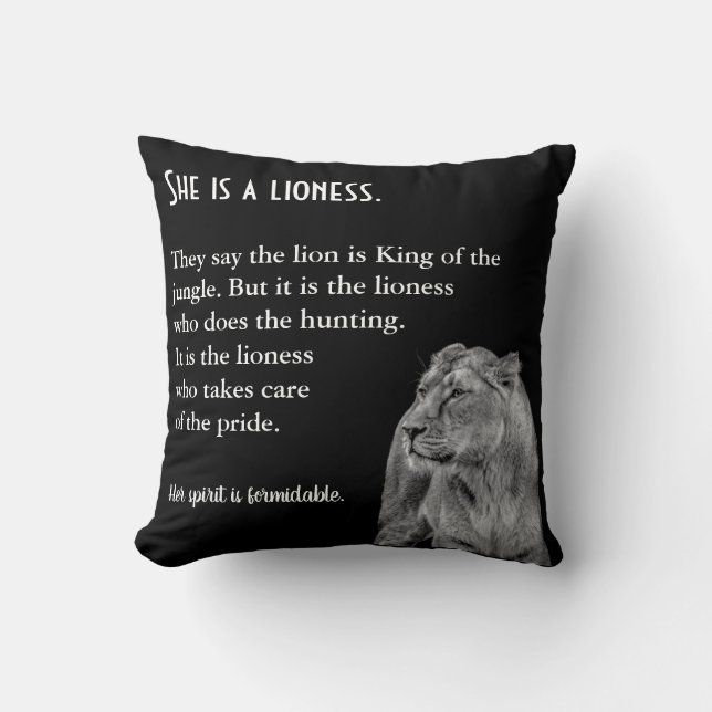 Lioness Themed Inspirational Throw Pillow (Front)