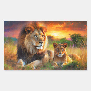 Lioness with Cub Rectangular Sticker