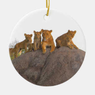 Lioness With Cubs, The Serengeti. Ceramic Tree Decoration