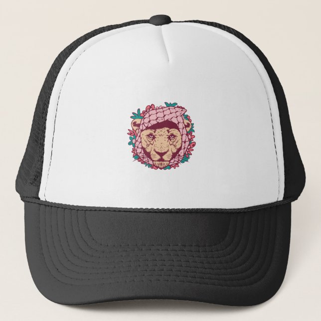 Lioness With Palestinian Scarf Trucker Hat (Front)