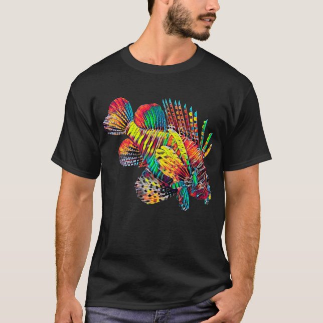 Lionfish Fish Colourful Design T-Shirt (Front)