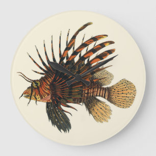 Lionfish Fish, Vintage Marine Ocean Life Animal Large Clock