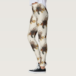 Lionfish Fish, Vintage Marine Ocean Life Animal Leggings