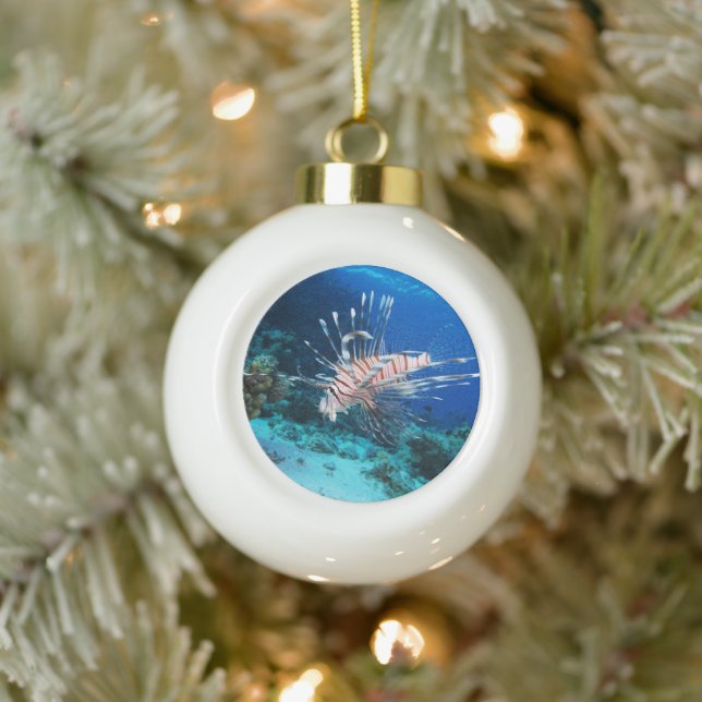 Lionfish or Pterois Miles, Ocean Reef Fish Ceramic Ball Christmas Ornament (Tree)