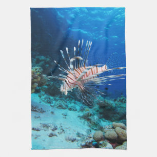 Lionfish or Pterois Miles, Ocean Reef Fish Tea Towel
