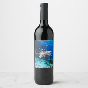 Lionfish or Pterois Miles, Ocean Reef Fish Wine Label