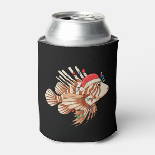Lionfish Santa Hat Christmas Lights Ugly Xmas Can Cooler